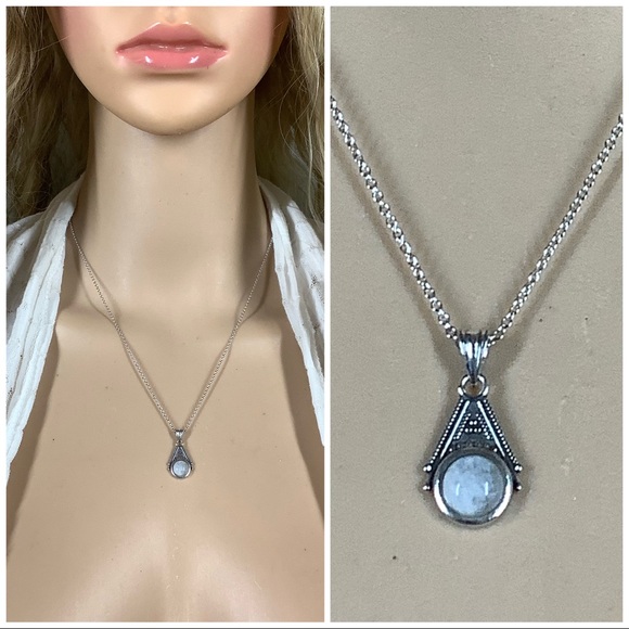 🌸 MOONSTONE NECKLACE NATURAL TEARDROP BOHO CHIC REAL CHAIN BOHEMIAN PENDANT - Picture 3 of 15